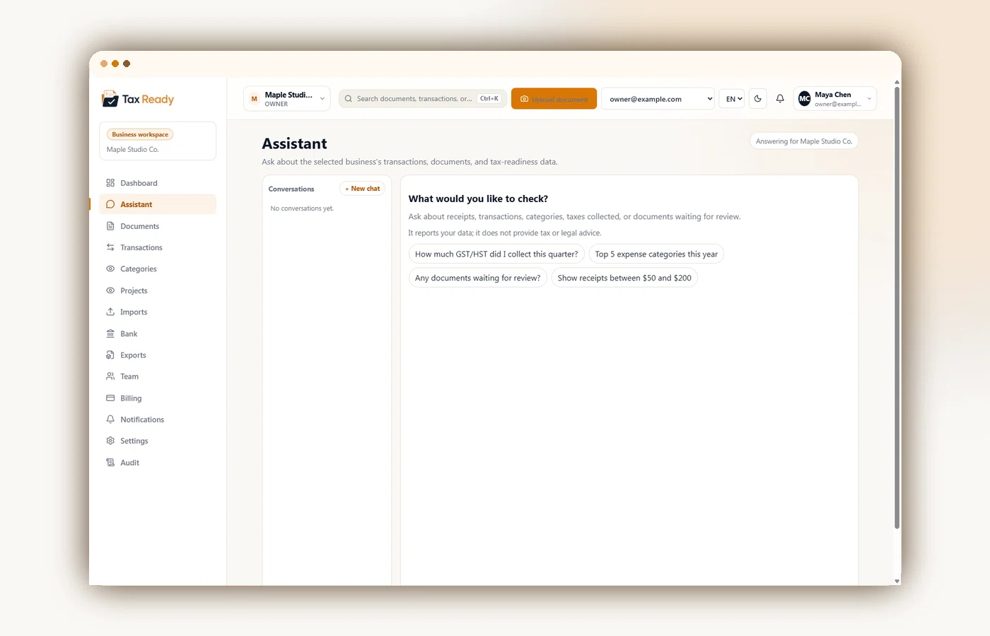 AI assistant suggesting questions you can ask about your books